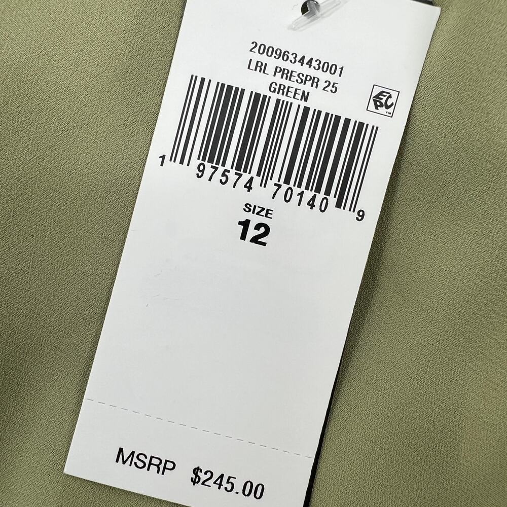 Lauren Ralph Lauren Checked Plaid Pleated Georgette Skirt 12 Green Metallic NEW - Picture 8 of 11
